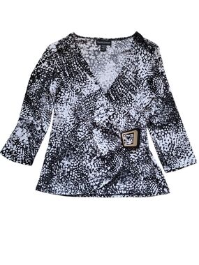 Frank Lyman Design Faux Wrap Top Sequin Accent Buckle Size 12 Y2K Mobwife
